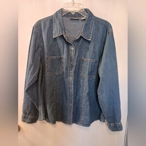 Nick & Sarah Cotton Long Sleeve Lightweight Denim Button Down W Snaps Womens XL